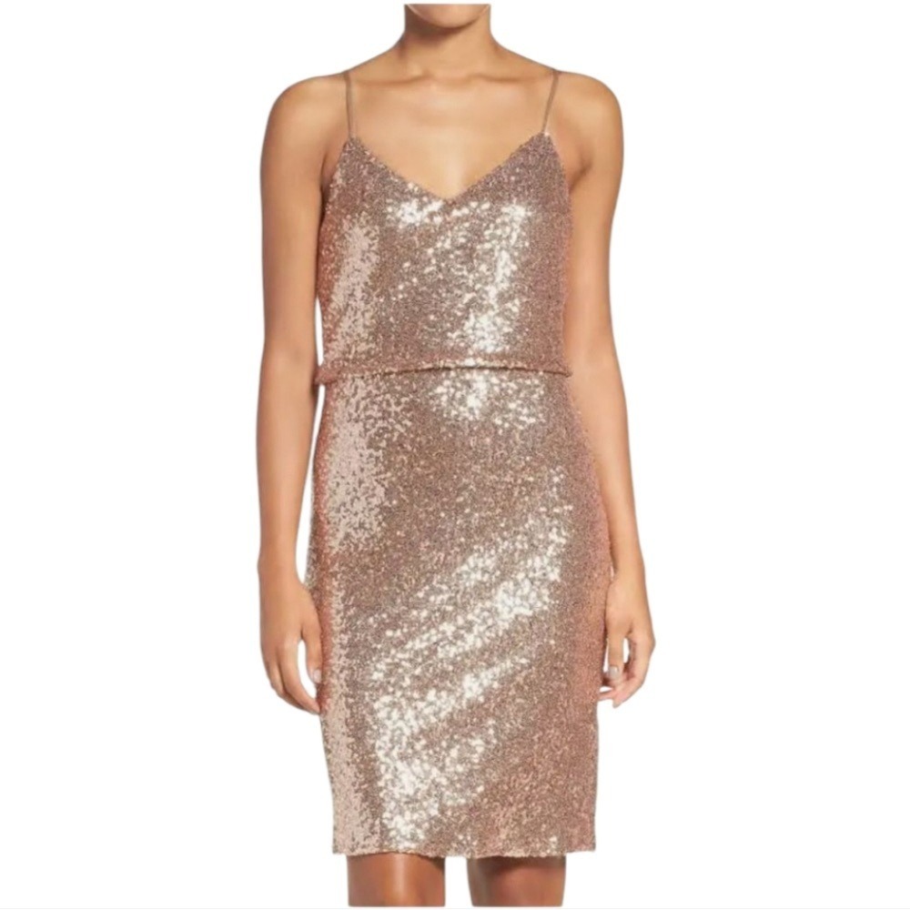 Jenny Yoo Collection New Size 2 Rose Gold Sequin Bridesmaid‎ Party Mini Dress